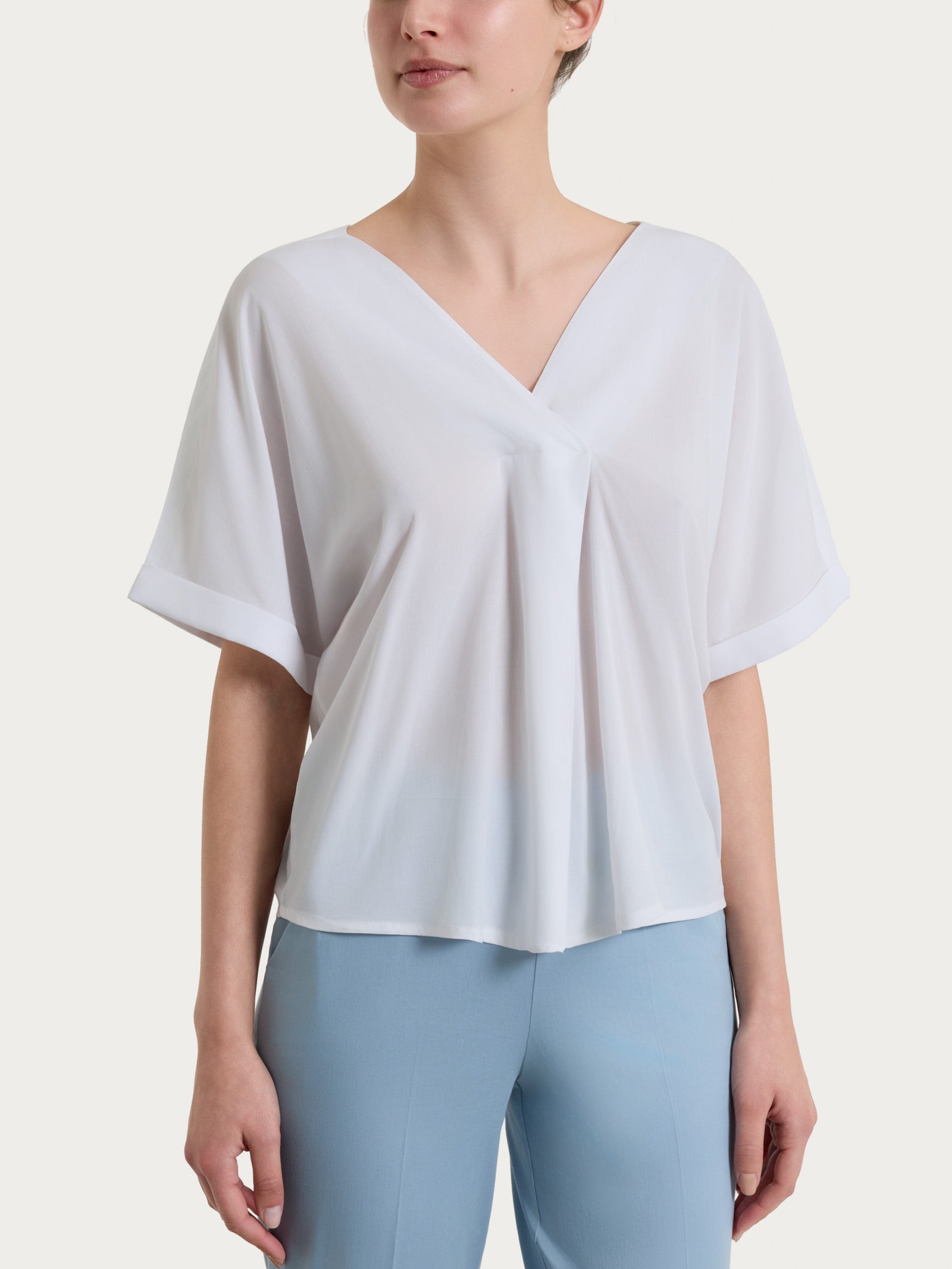 Ragno Viscosa Summer Blusa Kimono Voile Stretch camicia Bianco morbida