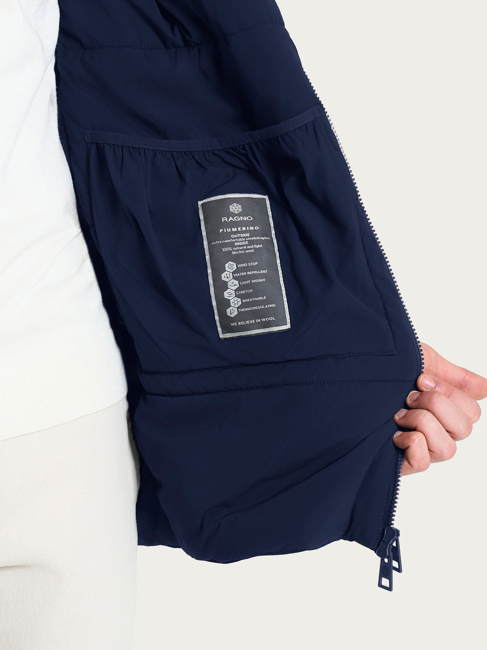 Ragno Vegan Wool parka lana cappuccio blu uomo caldo