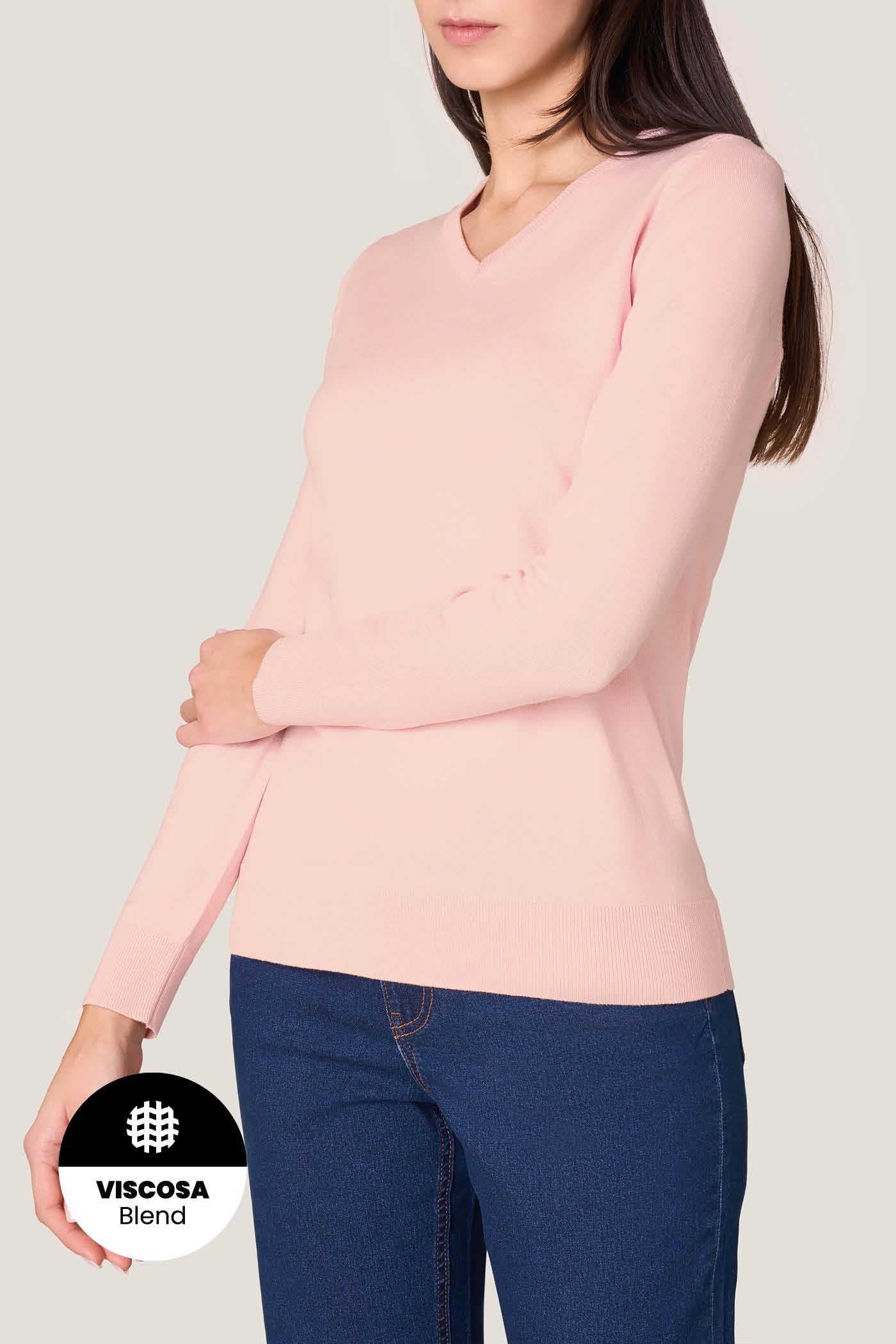 Goldenpoint Donna Maglia Scollo V Manica Lunga Misto Viscosa
