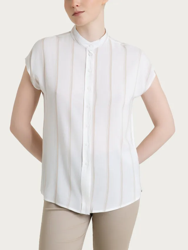 Ragno EcoSeta camicia righe manica corta Fant.Blanc