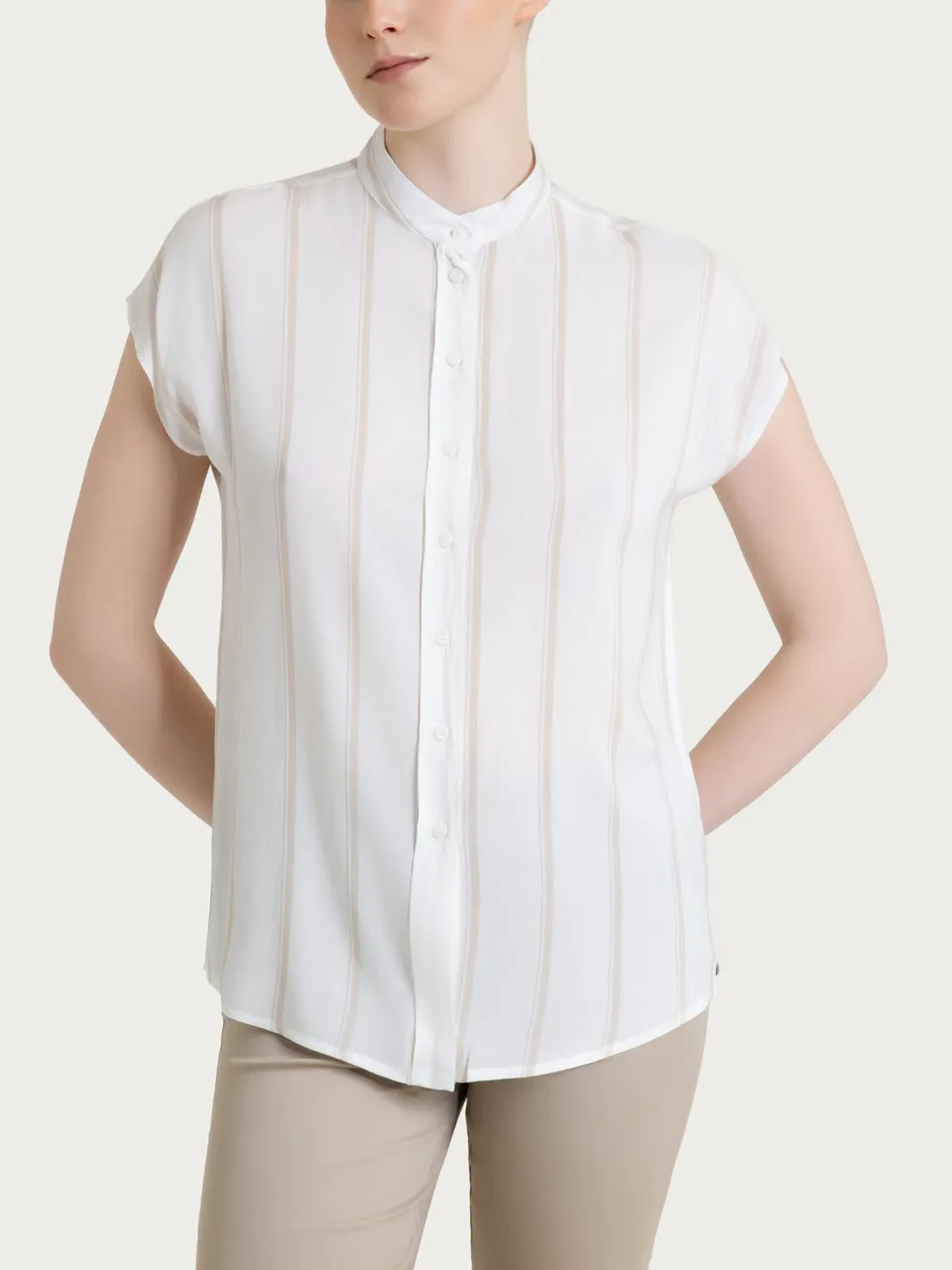 Ragno EcoSeta camicia righe manica corta Fant.Blanc