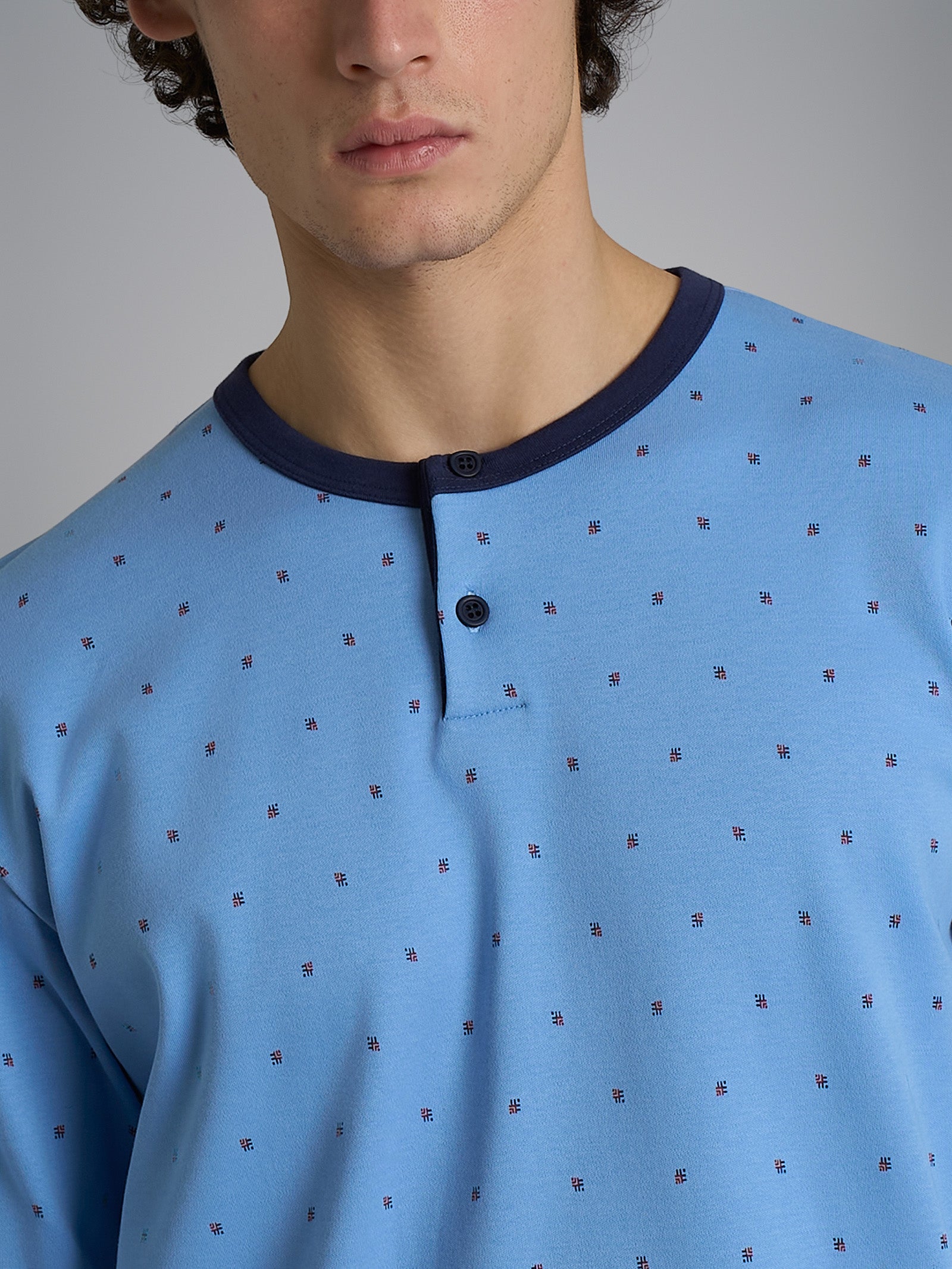 Ragno Jersey Cotone pigiama serafino Bel Air Blue geometrico