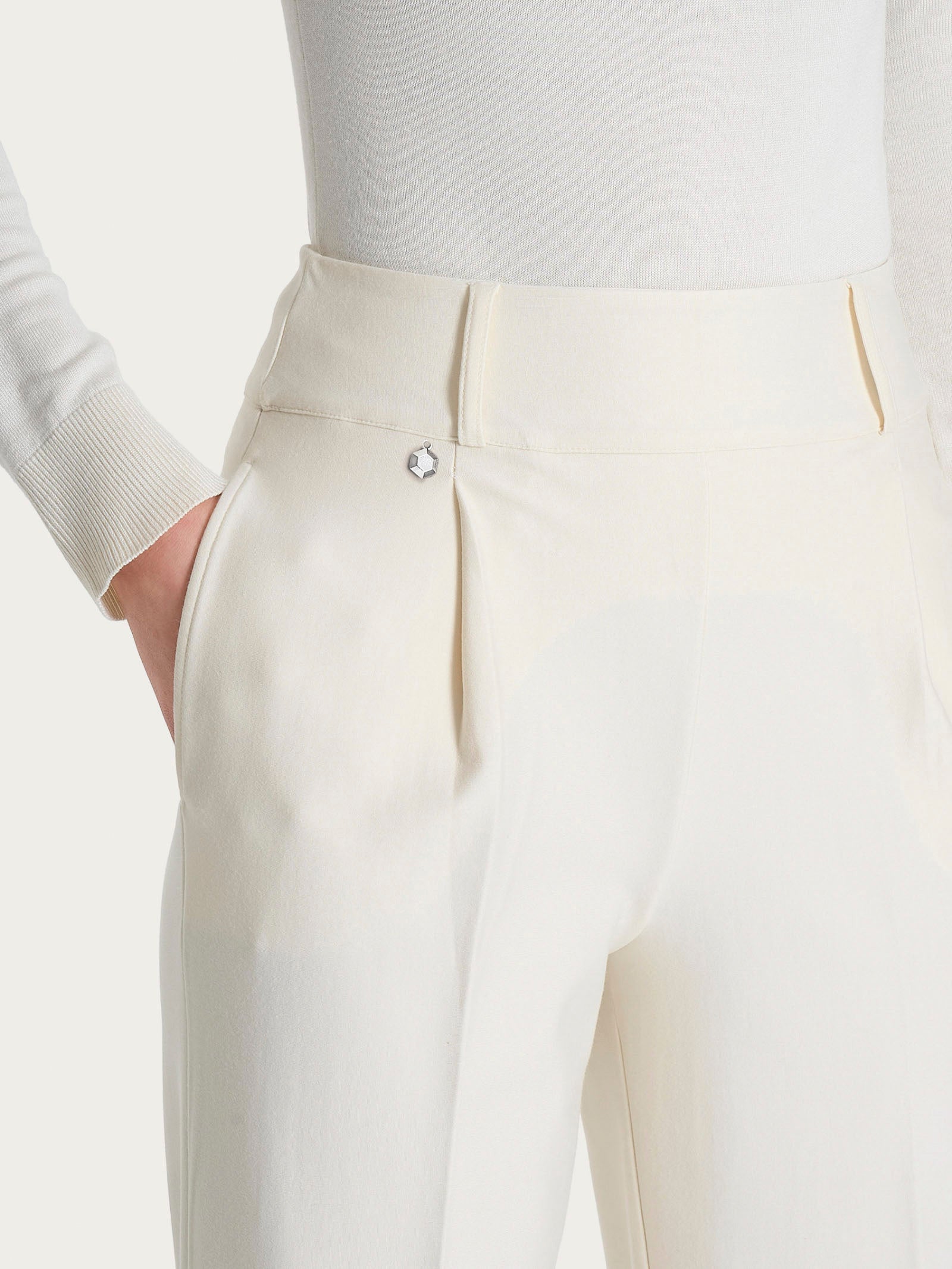 Ragno Compact Pantalone Ampio con Tasche e Pinces Avorio wide leg