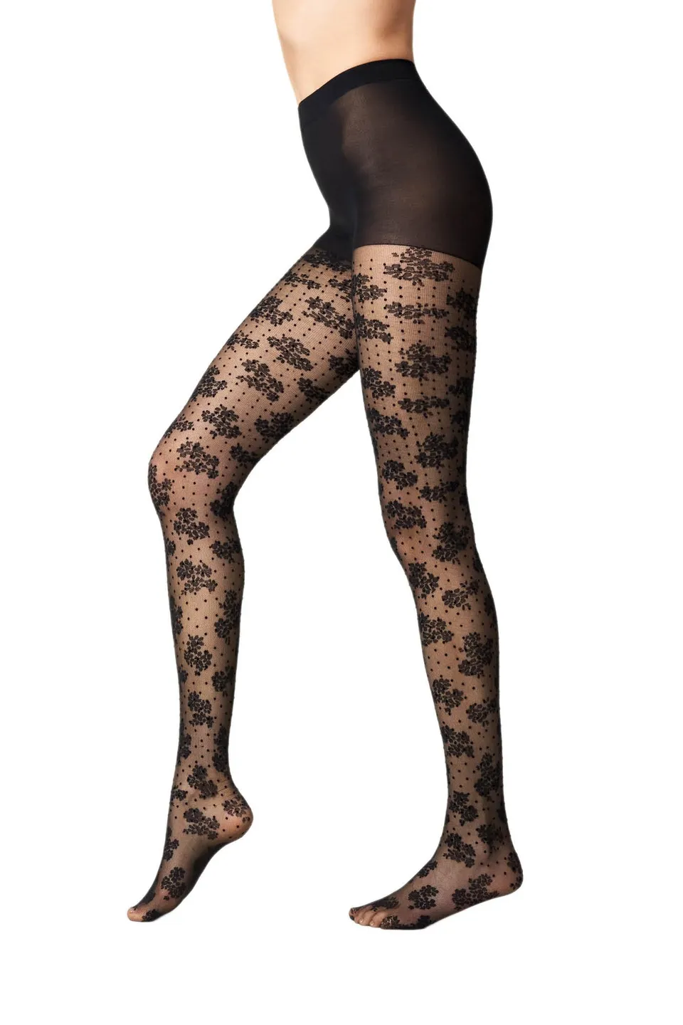 Goldenpoint Collant Pois Floreale Flock Donna pois flock