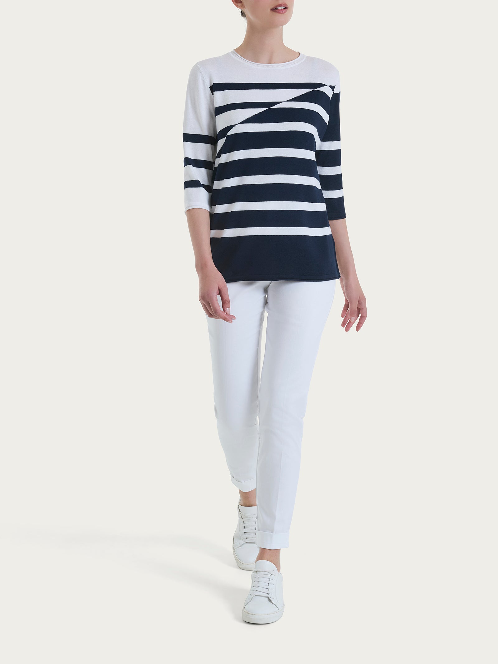 Ragno Summertime Maglia Girocollo Righe Manica 3/4 Bianco
