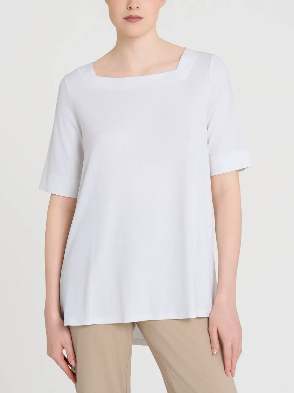 Ragno Viscosa Summer Maglia Scollo Quadrato Bianco fluida