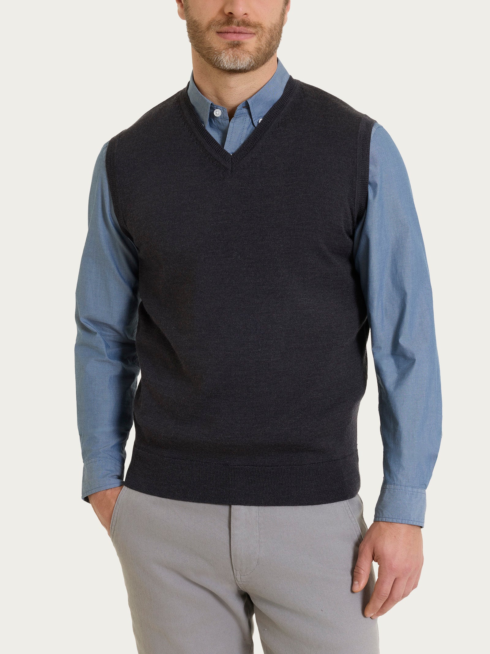 Ragno Merino Soft Gilet Scollo V Lana Oscuro Mel.
