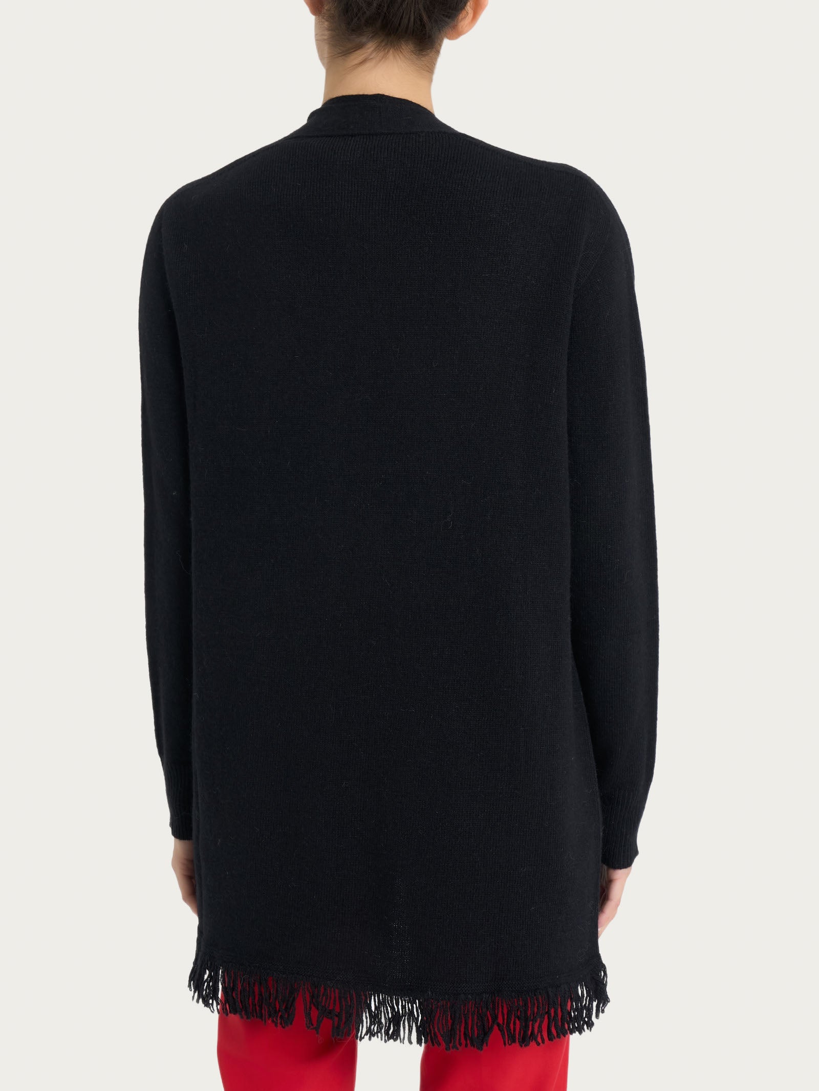Ragno Merino Soft cardigan lungo frange nero morbido