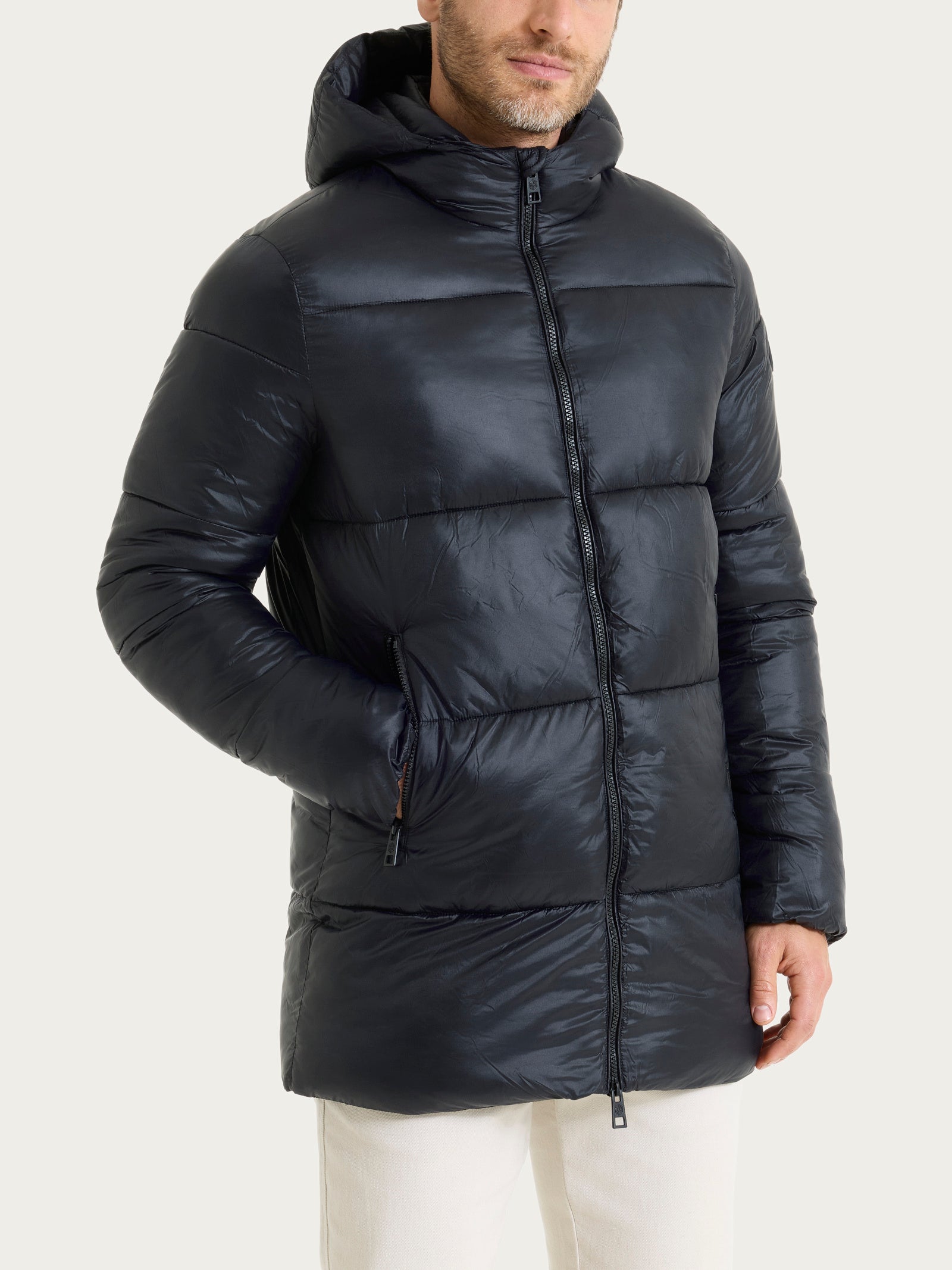 Ragno Vegan Down piumino cappuccio nero lucido