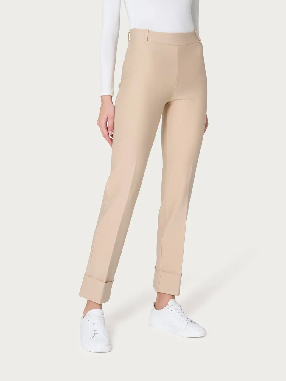 Ragno Compact pantaloni donna slim dritti crema punto Milano