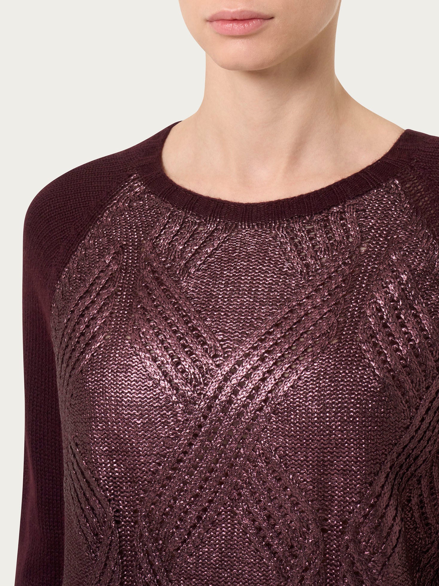 Ragno Merino Soft maglia girocollo angora viola rombi