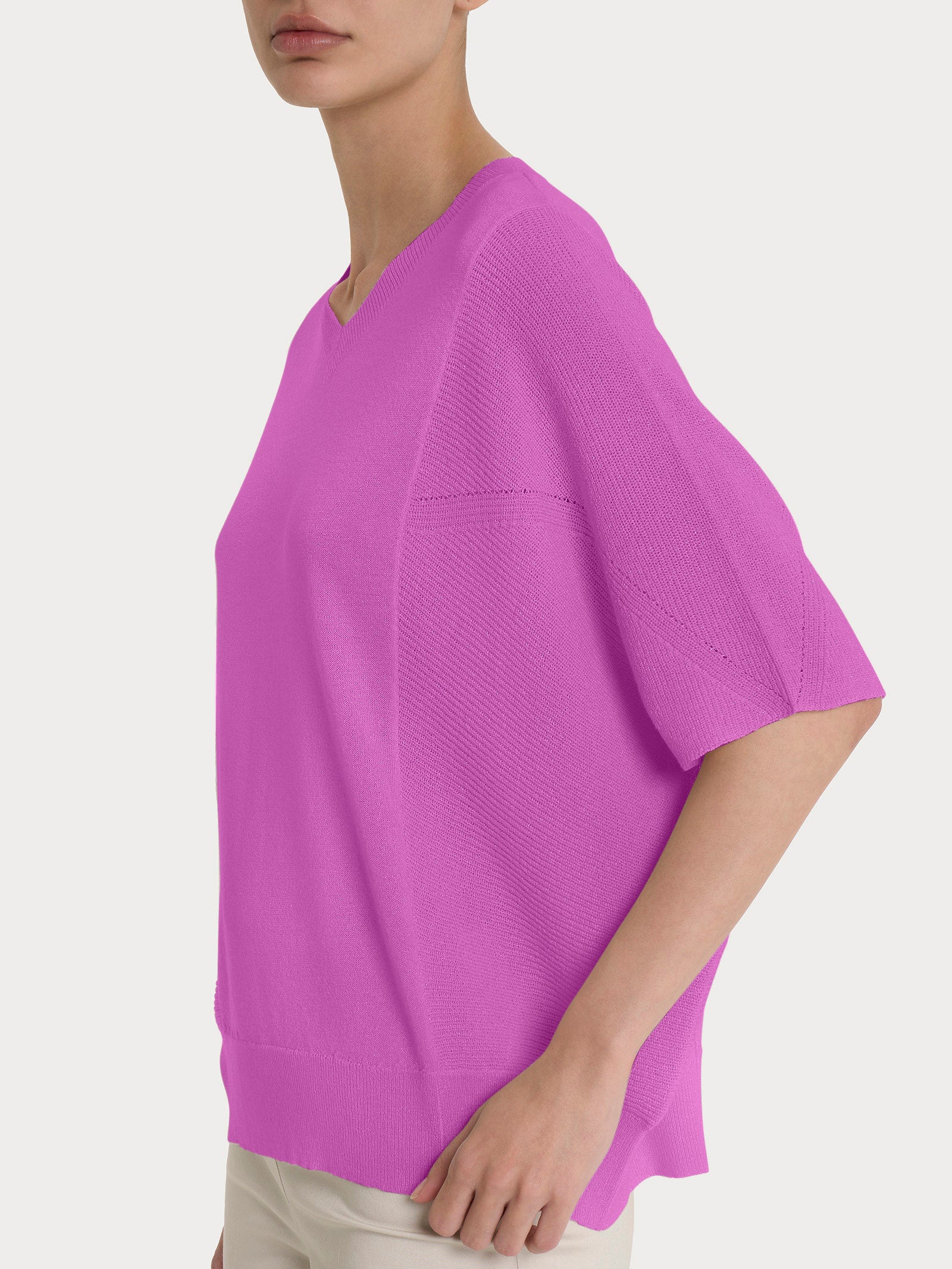 Ragno Maglia Scollo a V Crepe Lurex Cattleya Orchid manica 3/4