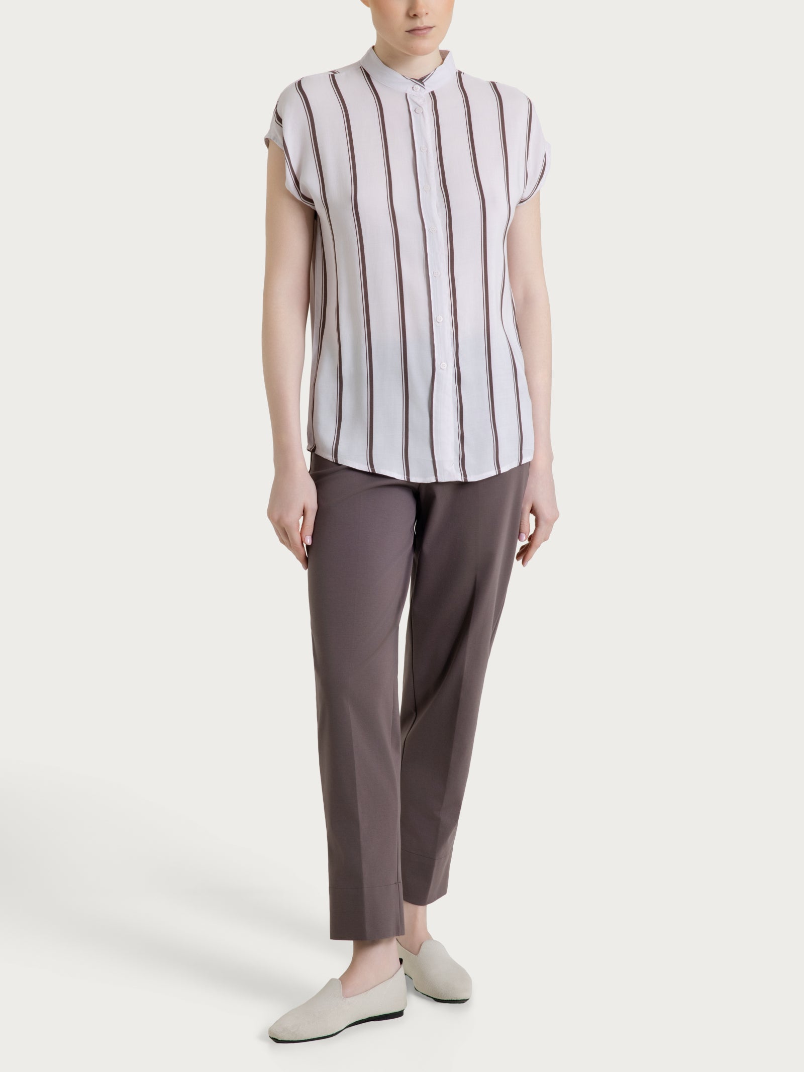 Ragno EcoSeta camicia righe spaziate fant. plum truffle