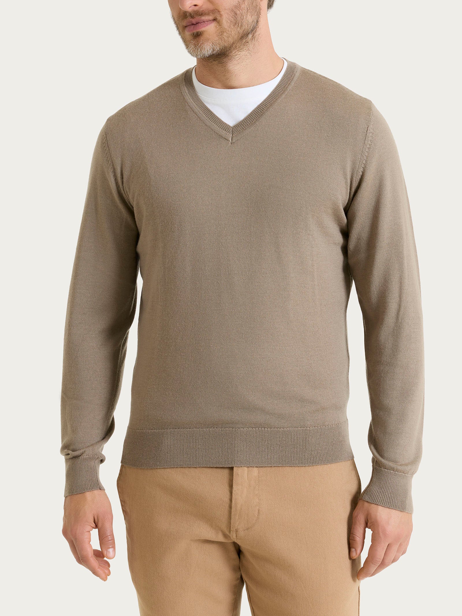 Ragno Merino Soft pull scollo V uomo Weathered Teak pura lana