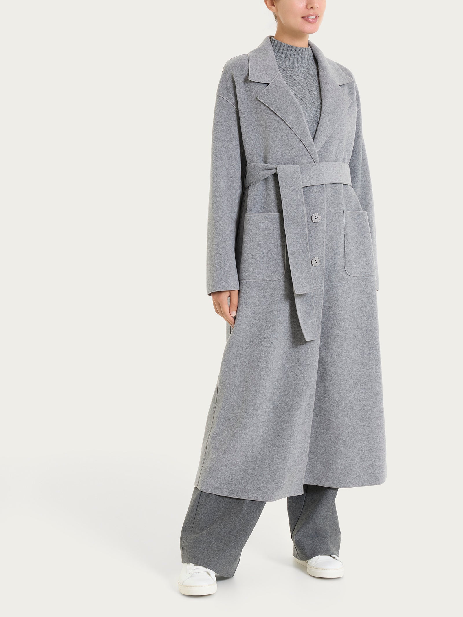 Ragno Vegan Wool Cappotto Lungo Bottoni Grigio Caldo