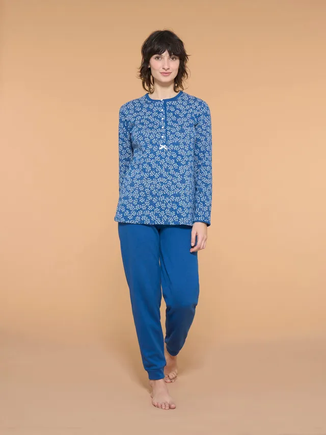 Ragno Pigiama Serafino Fiori Set Sail Interlock Cotone Caldo