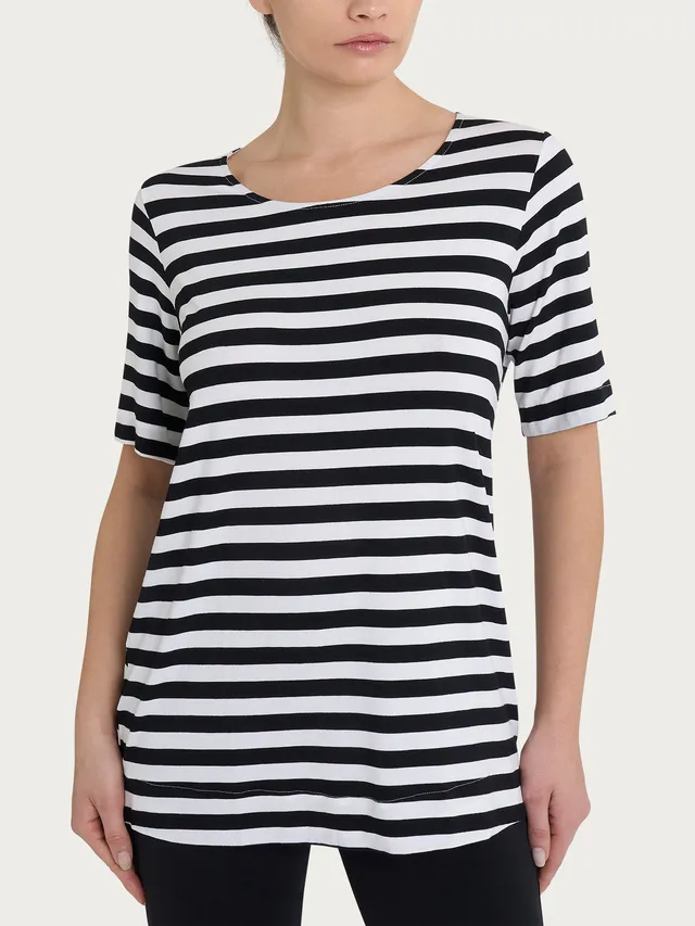 Ragno Viscosa Summer Girocollo maglietta nera Nero Riga Pari