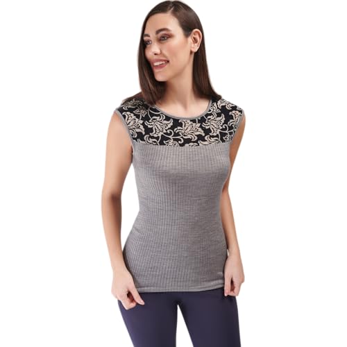 Lady C Plisse Tulle Lavorato canotta lana microfibra nera aderente