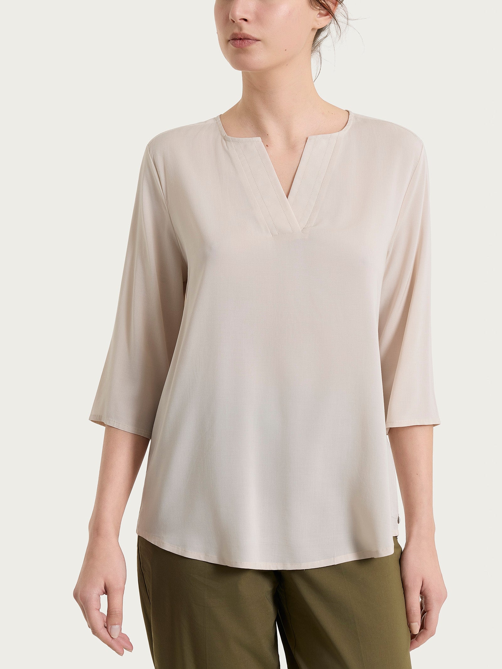 Ragno Voile Stretch blusa scollo V Champignon leggera