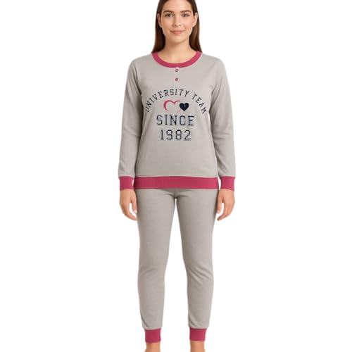 Lady C Interlock pigiama donna cotone invernale S blu caldo