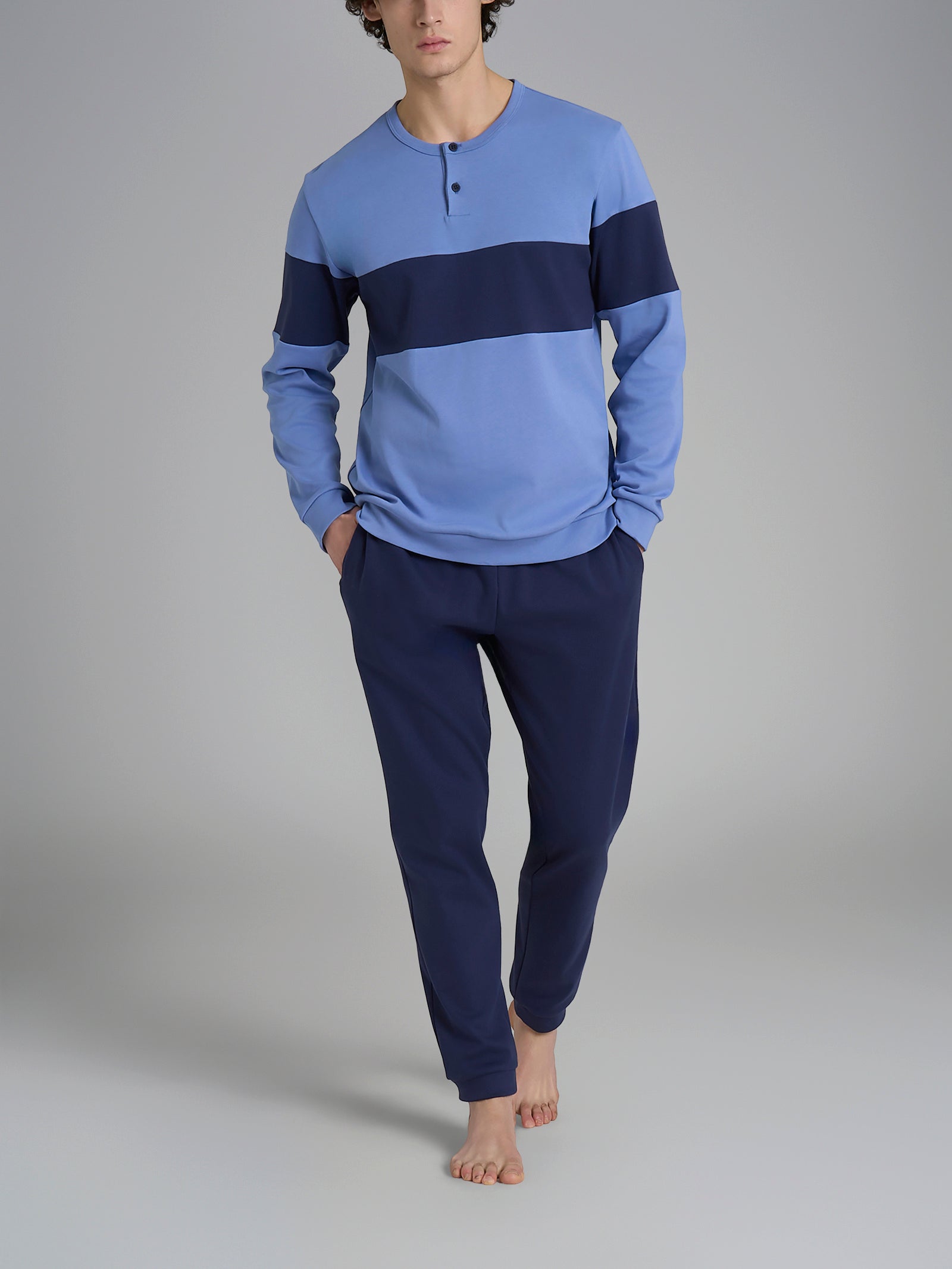 Ragno Sport Pigiama Lungo Serafino cotone Colony Blue