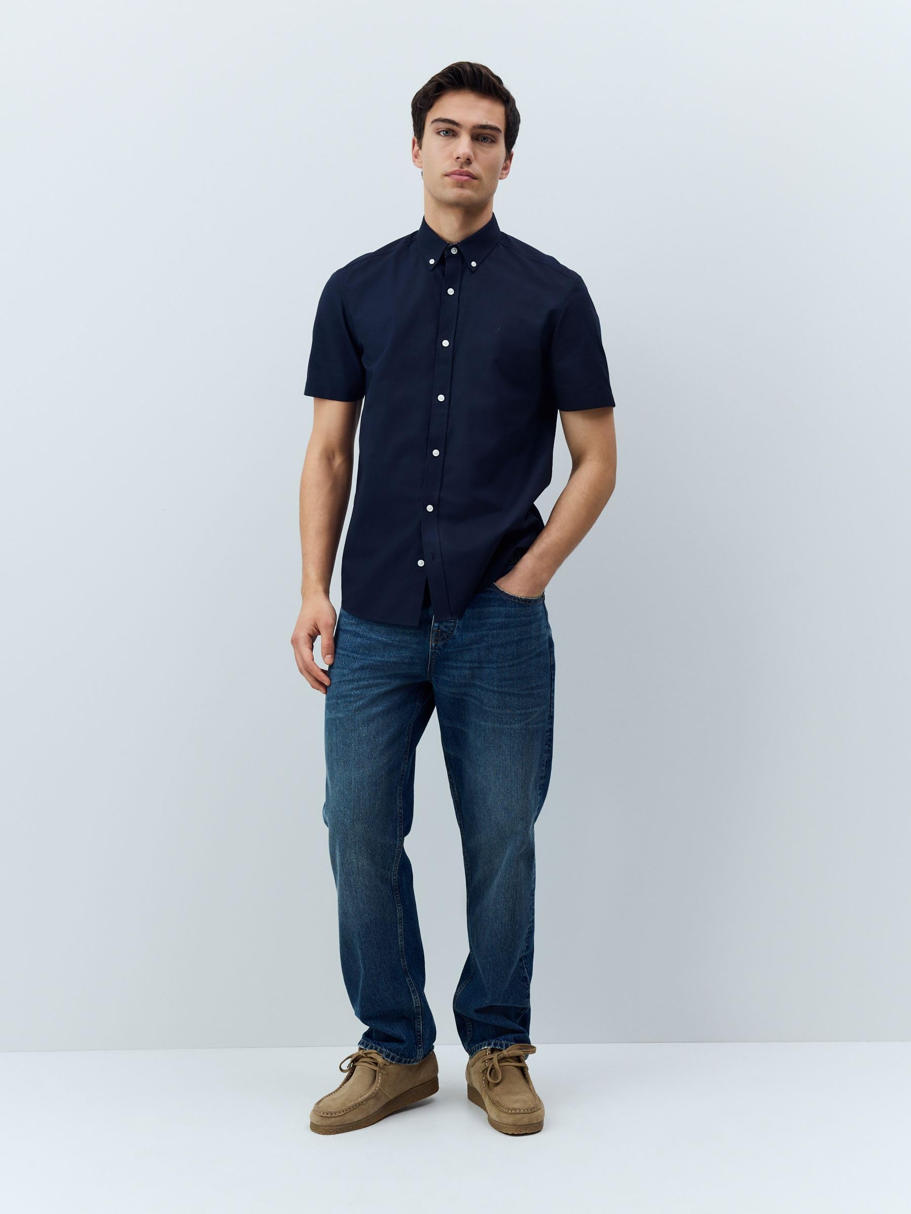 Next camicia oxford uomo maniche corte blu navy L