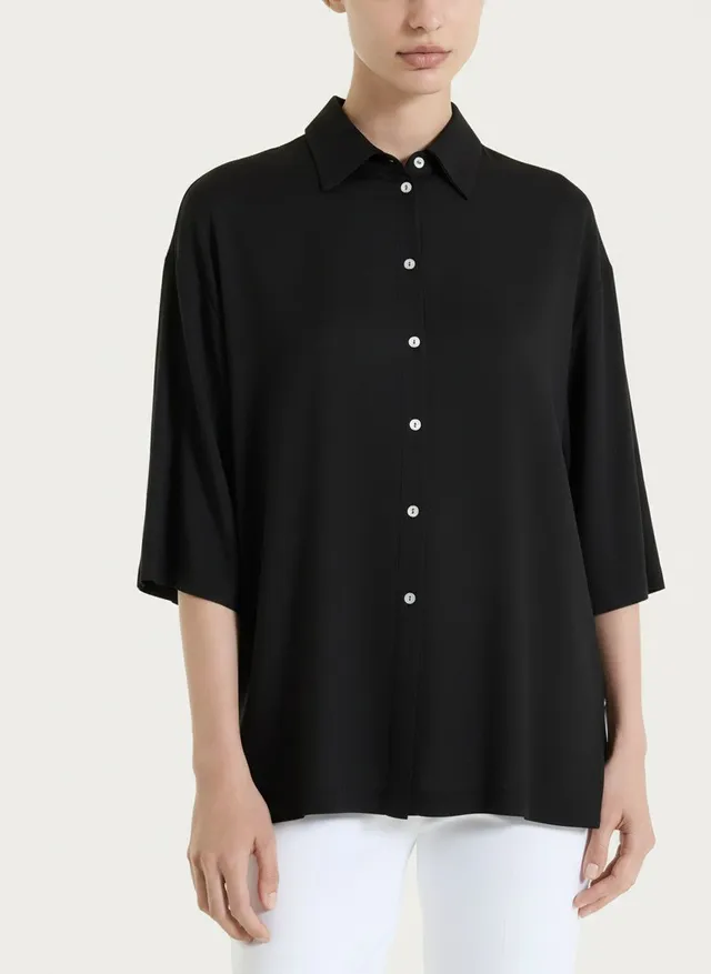 Ragno Voile Stretch camicia manica 3/4 Nero morbida