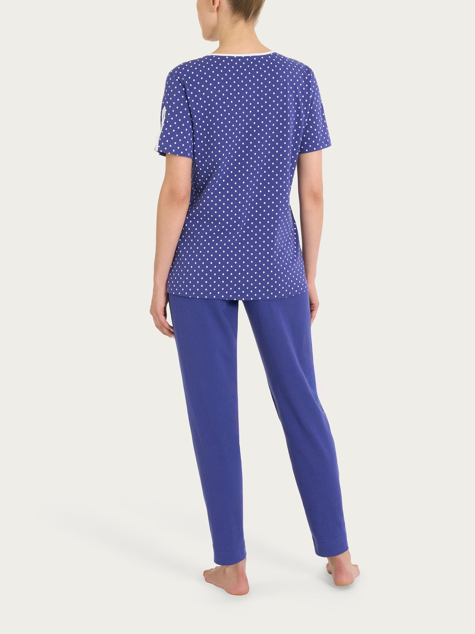 Ragno Sweet Emotion Pigiama Serafino Pois Navy Blue Cotone
