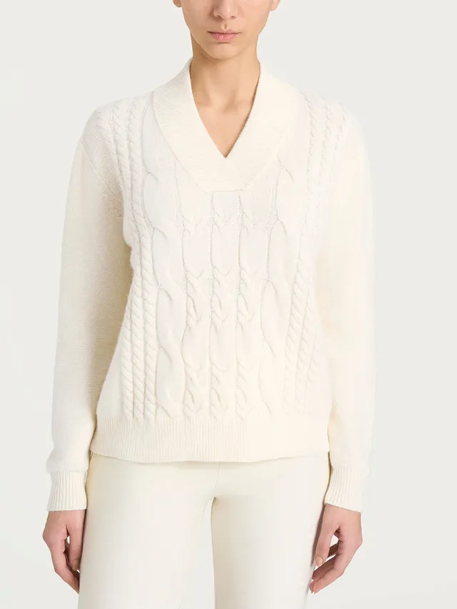 Ragno Natural Soft maglia scollo V trecce avorio