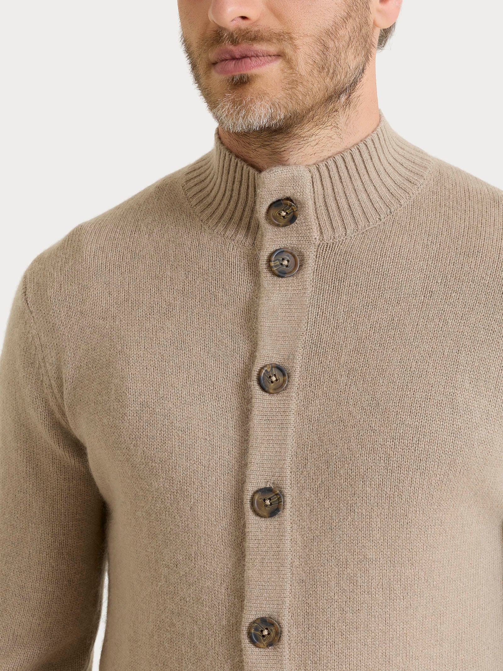 Ragno Natural Soft Cardigan Collo Alto Uomo Grigio Glace' Mel. Caldo