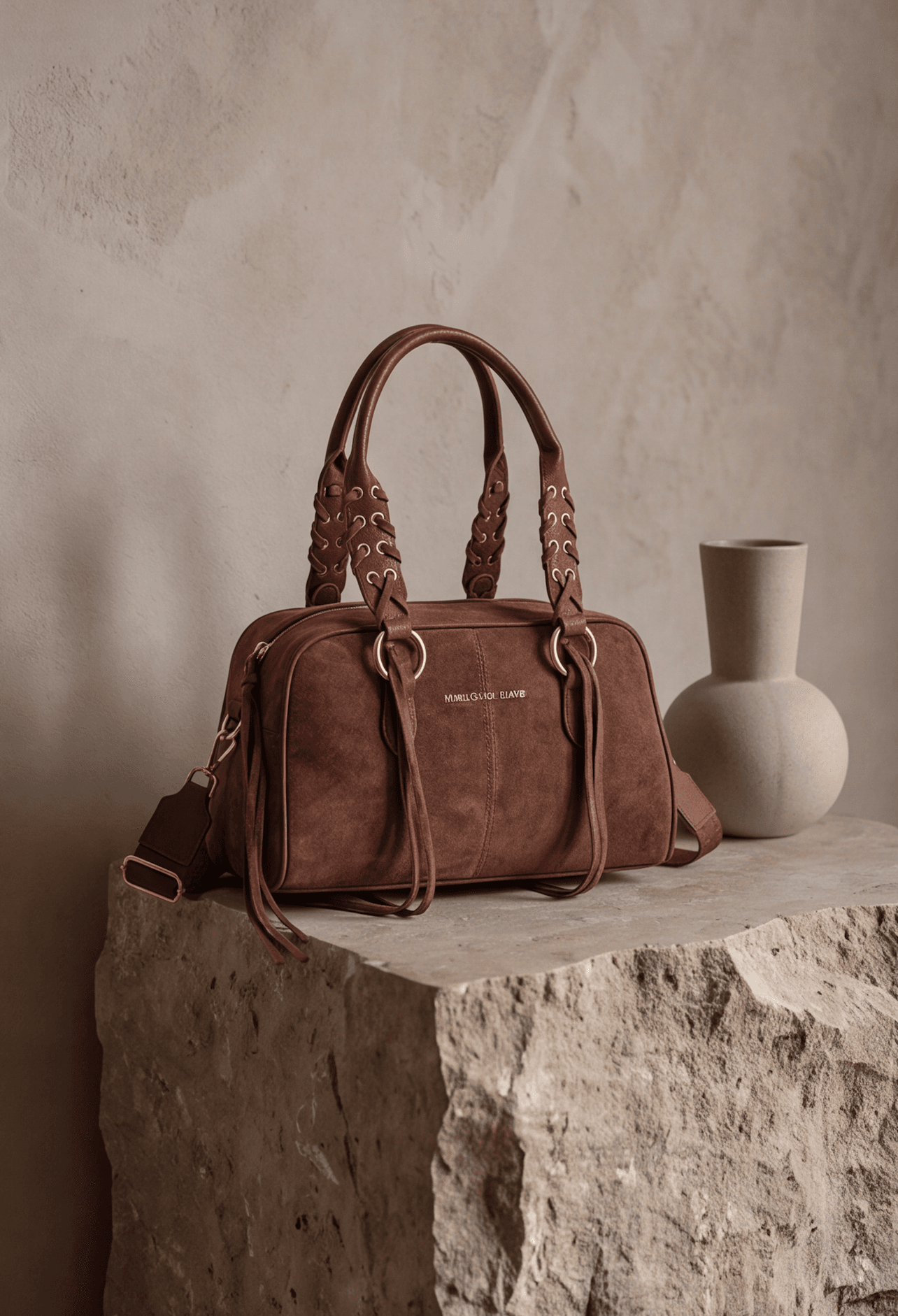 Maria Grazia Severi 9136 borsa bowling scamosciata manici intrecciati