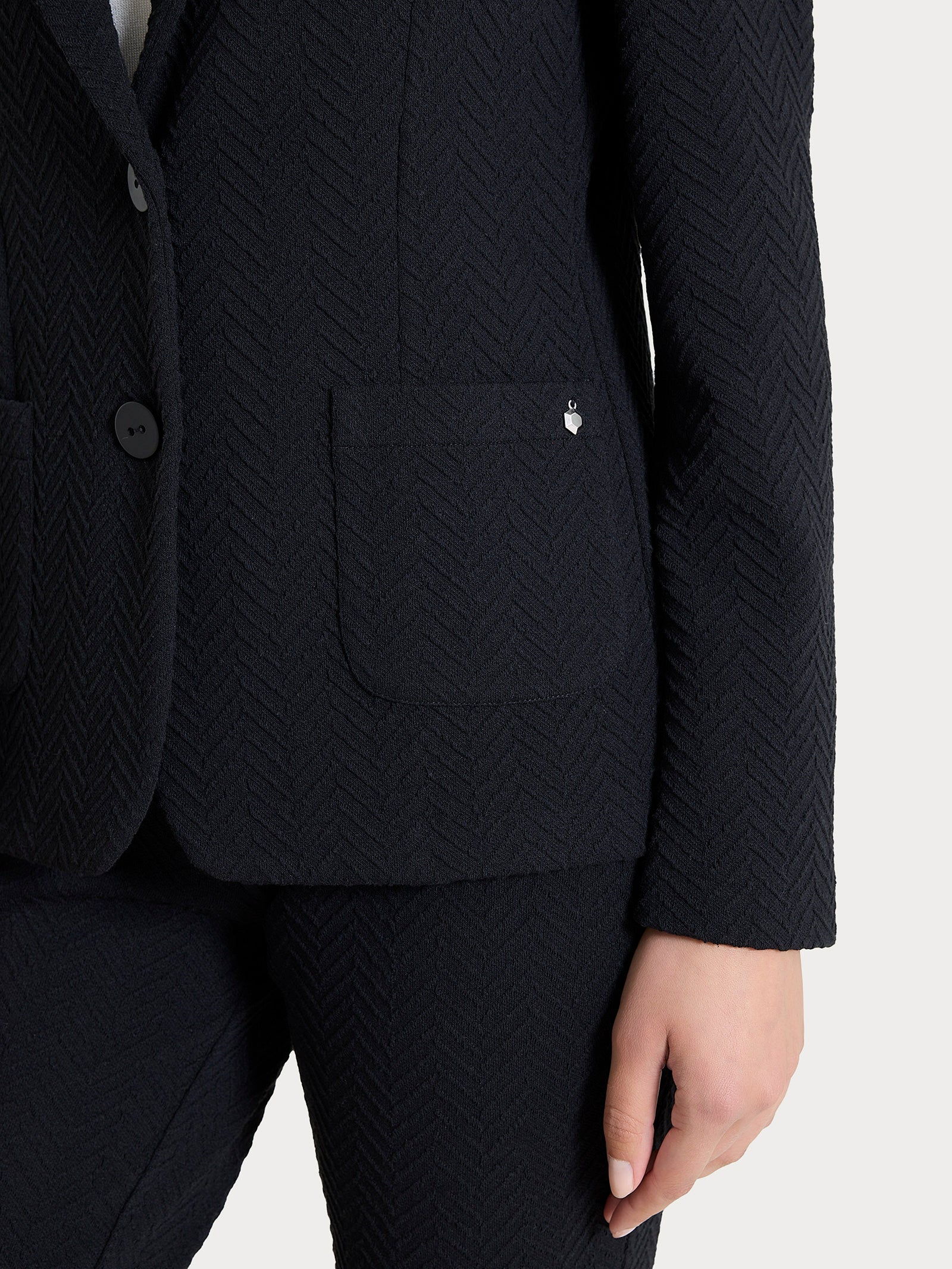 Ragno Compact blazer due bottoni jacquard spigato nero