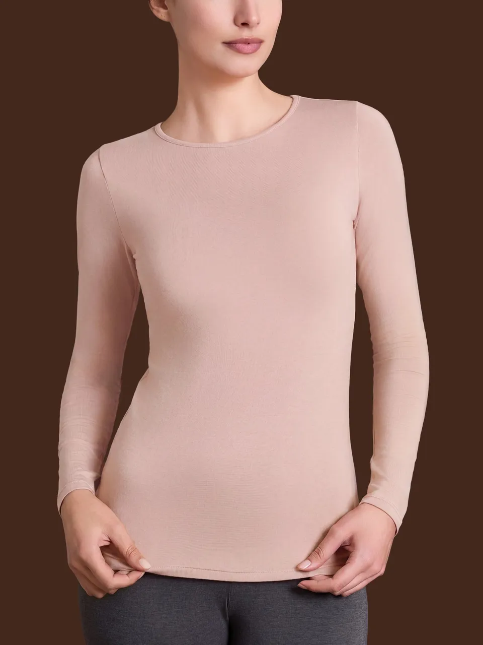 Ragno Eco Viscosa Maglietta Barchetta Cameo Rose manica lunga