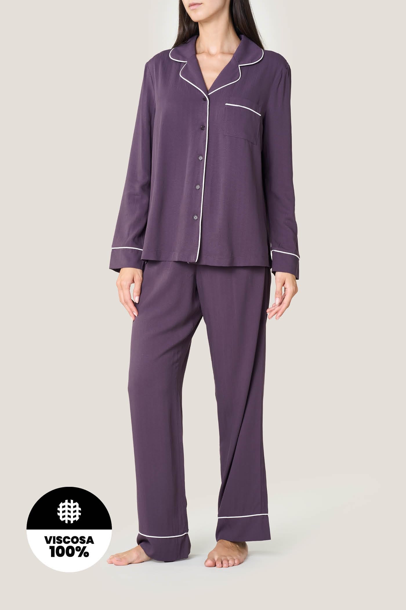 Goldenpoint Pigiama Lungo Satin Abbottonato Maniche Lunghe