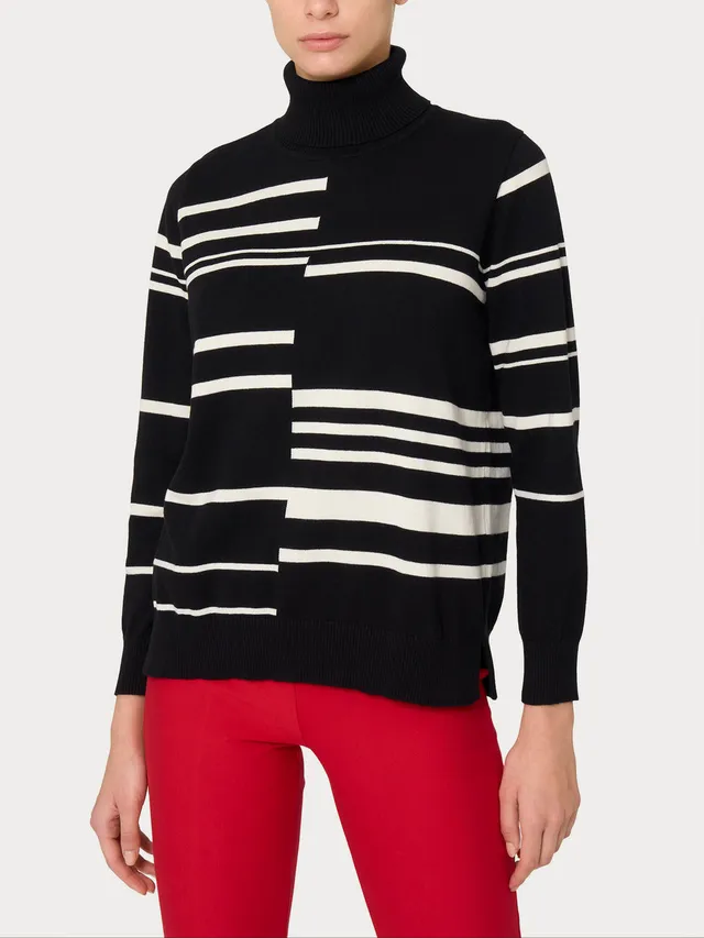 Ragno Four Seasons Maglia Dolcevita Donna Nero righe morbida