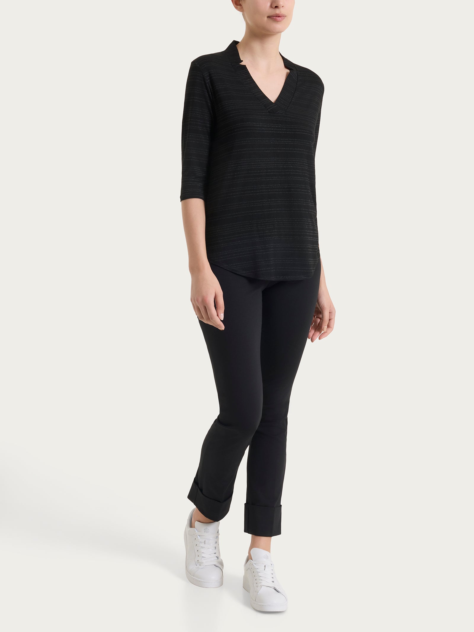 Ragno Viscosa Summer maglietta scollo V nera lurex