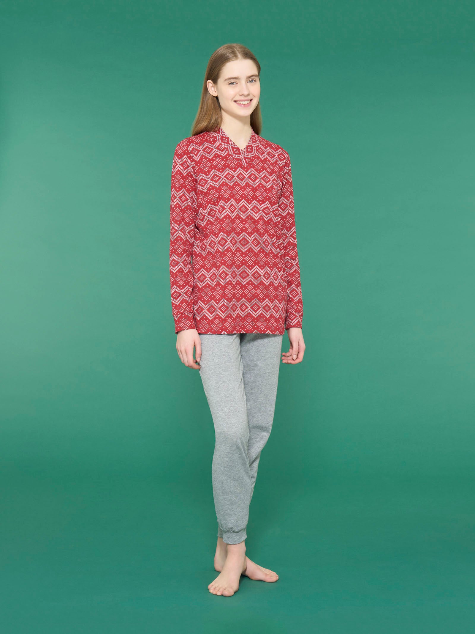Ragno Pigiama natalizio scollo a V donna fantasia salsa interlock