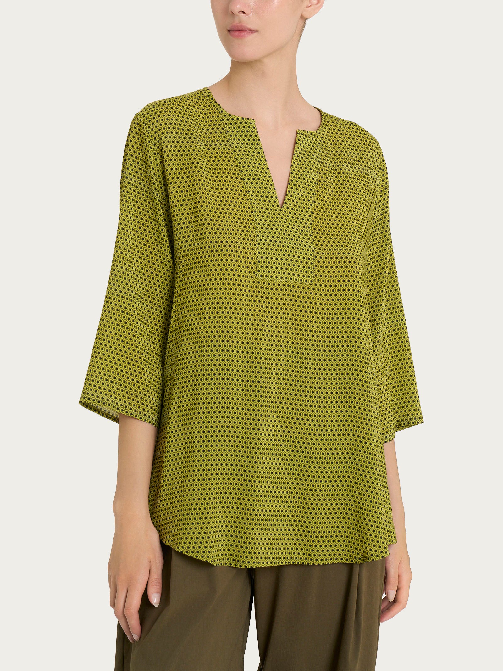 Ragno Ecoseta Blusa viscosa fantasia sphagnum scollo a V