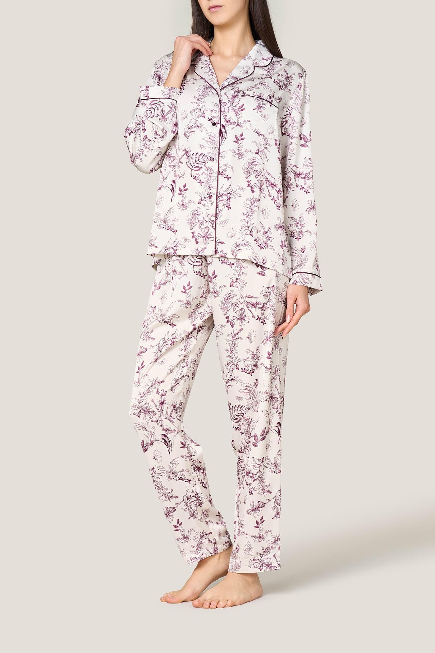Goldenpoint Satin Flowers Pigiama Donna Abbottonato