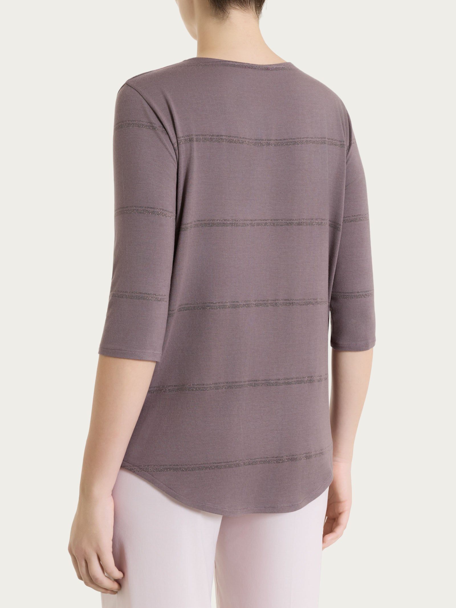 Ragno Perfetta Maglietta Righe Serafino Lurex Plum Truffle