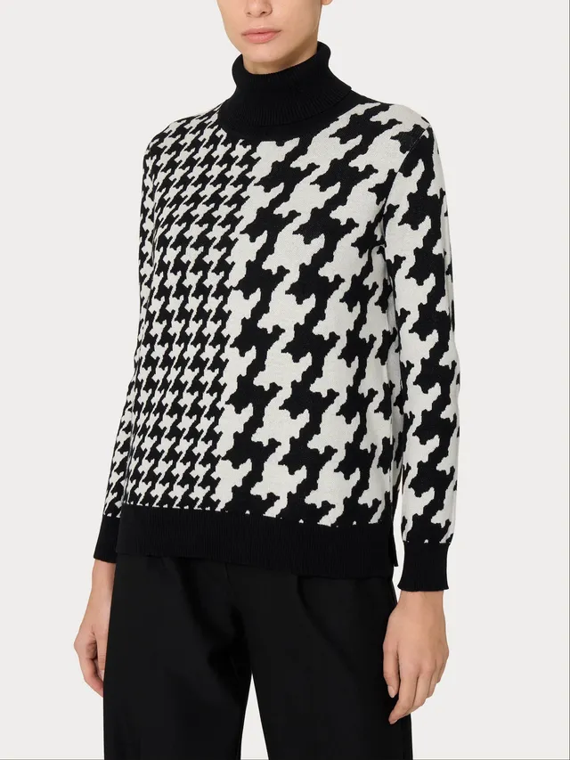 Ragno Winter Cotton dolcevita maglia cotone nero pied de poule