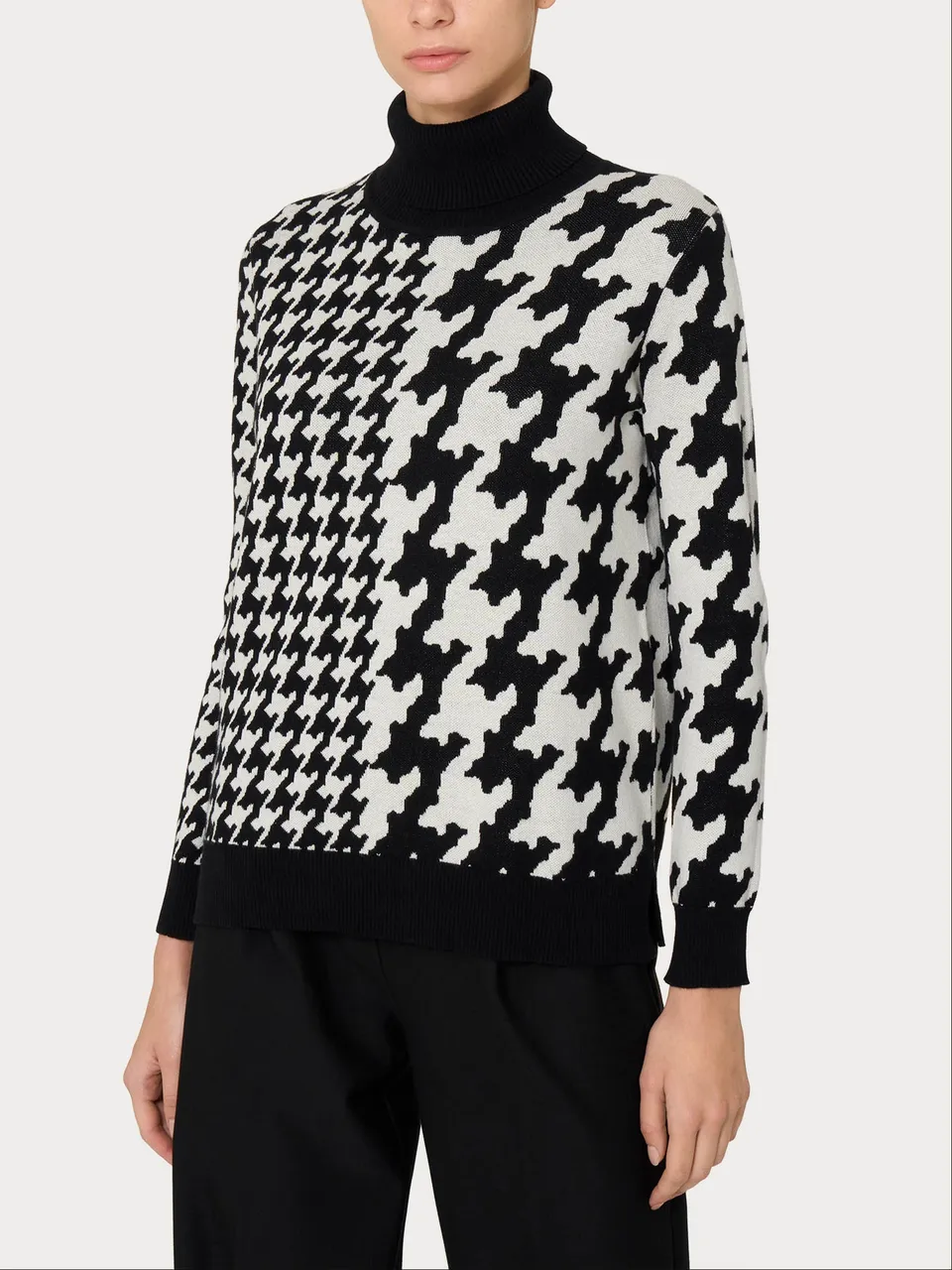 Ragno Winter Cotton dolcevita maglia cotone nero pied de poule