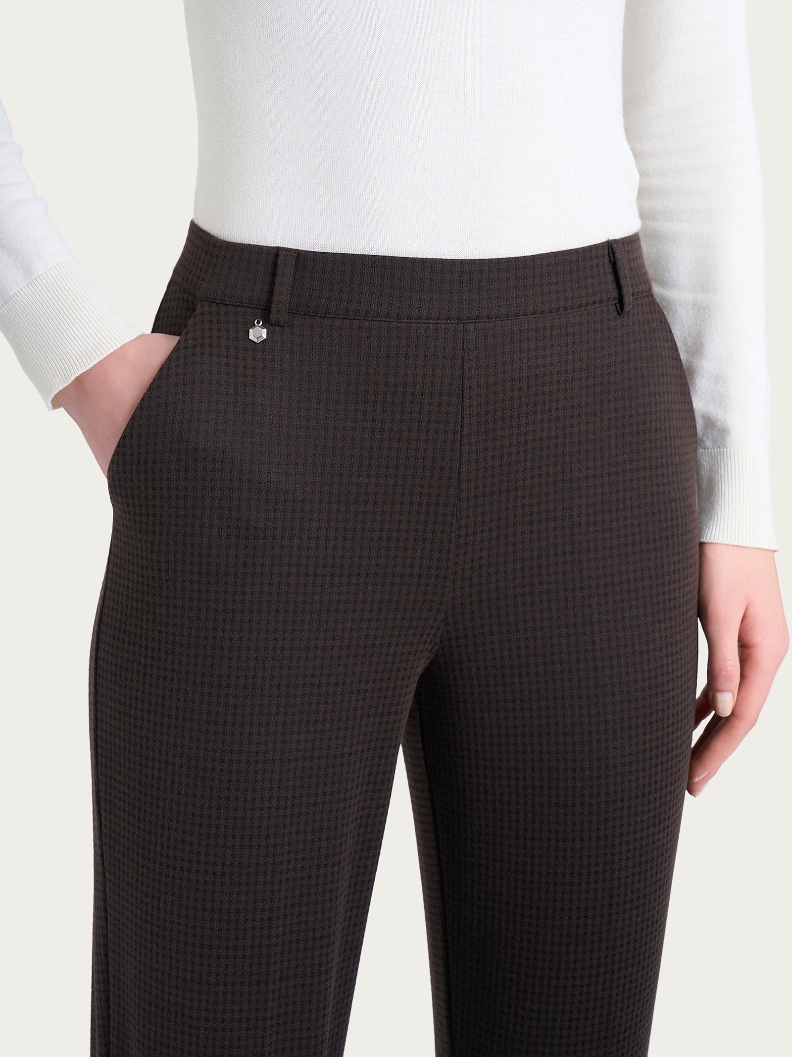 Ragno Eco Jacquard Pantalone Chino Slim Micro Check Chocolate Torte