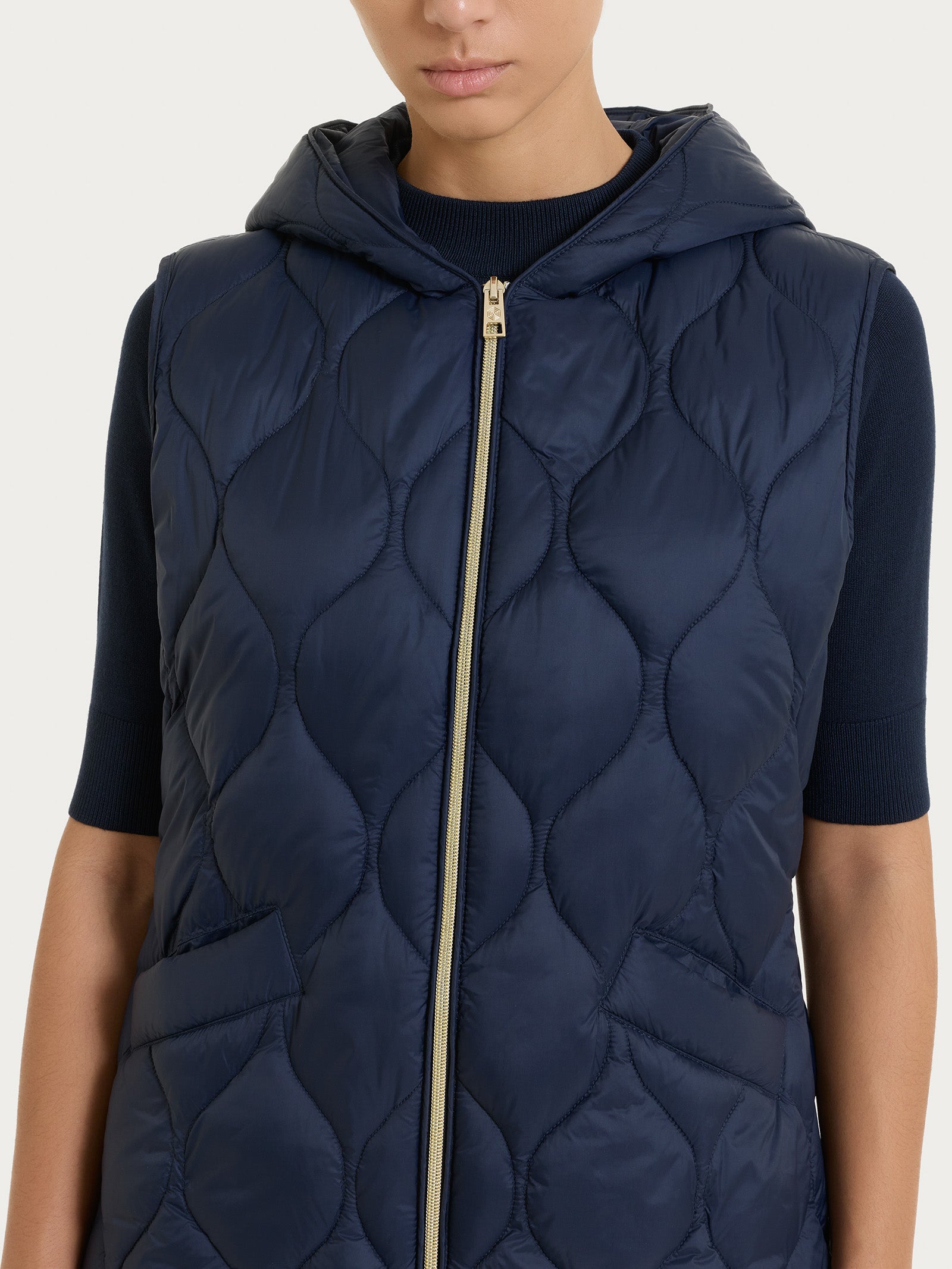 Ragno Onion Quilt piumino smanicato cappuccio blu