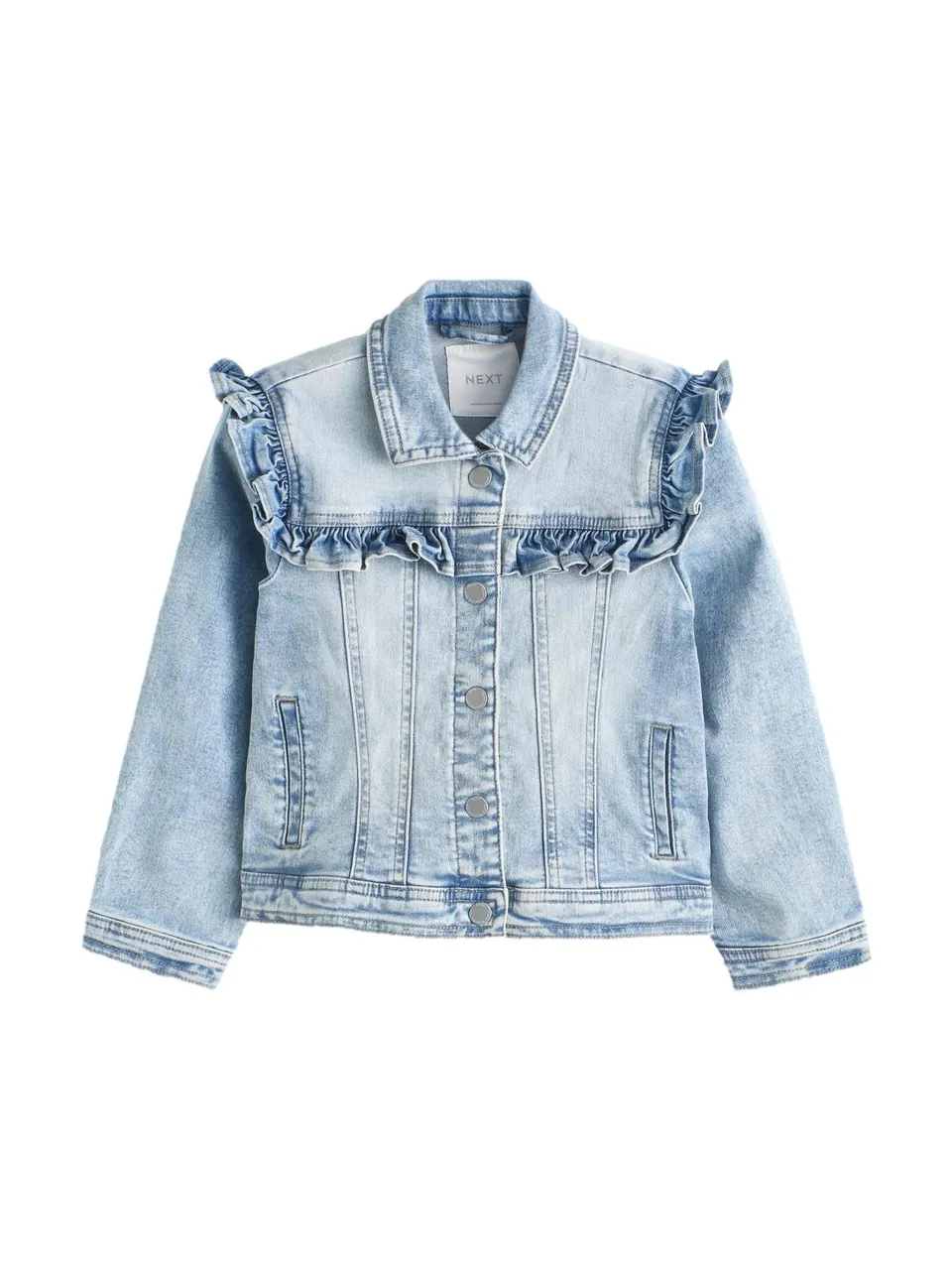 Next giacca jeans bambina ruches 104-110 denim elasticizzato