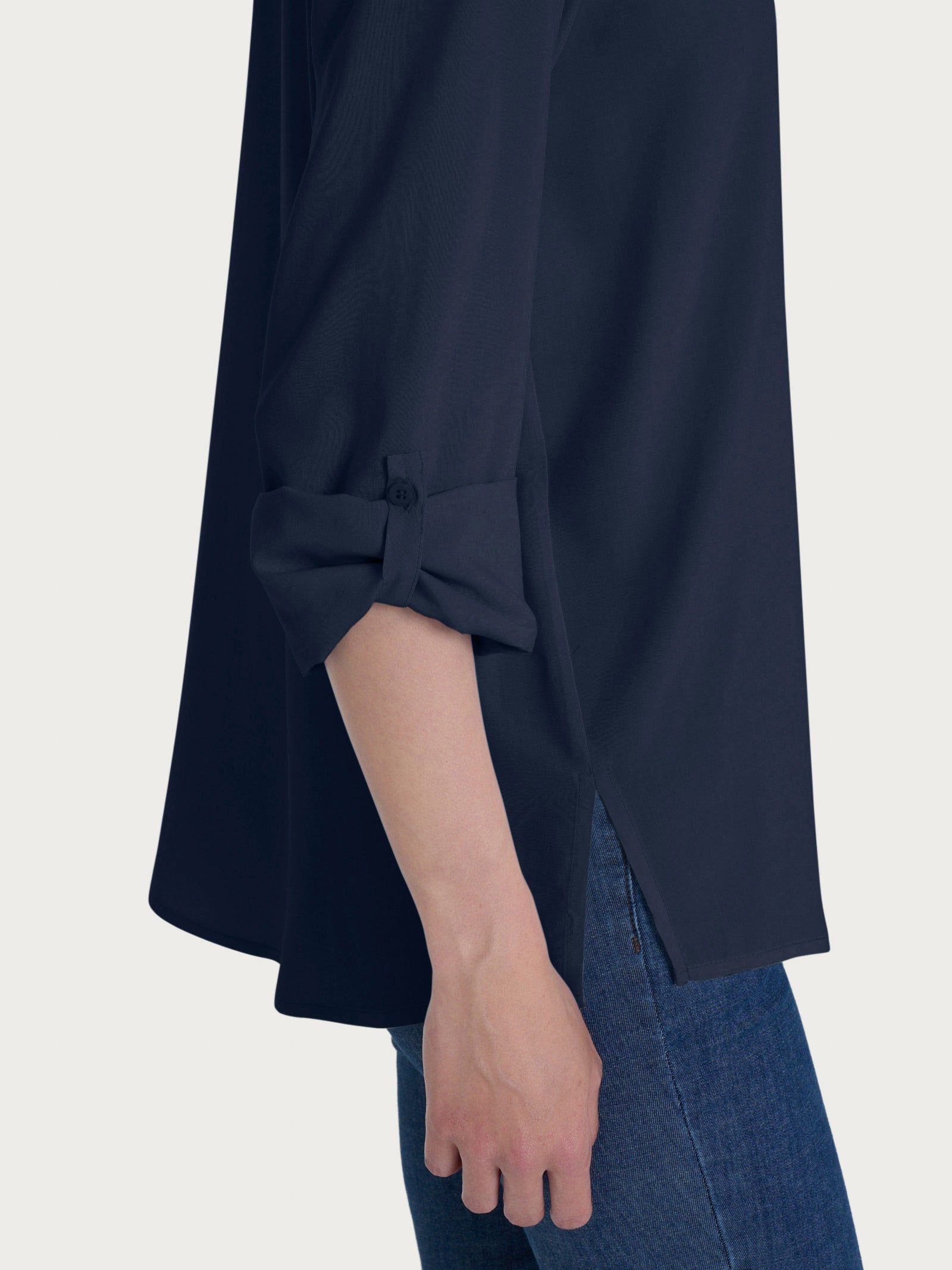 Ragno EcoSeta blusa coreana Bleu fluida manica lunga