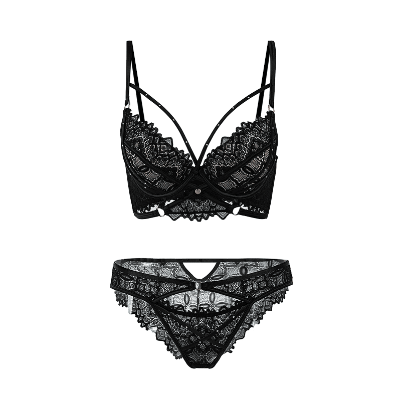 Maria Grazia Severi Midnight Garden completo intimo pizzo nero 2 pezzi