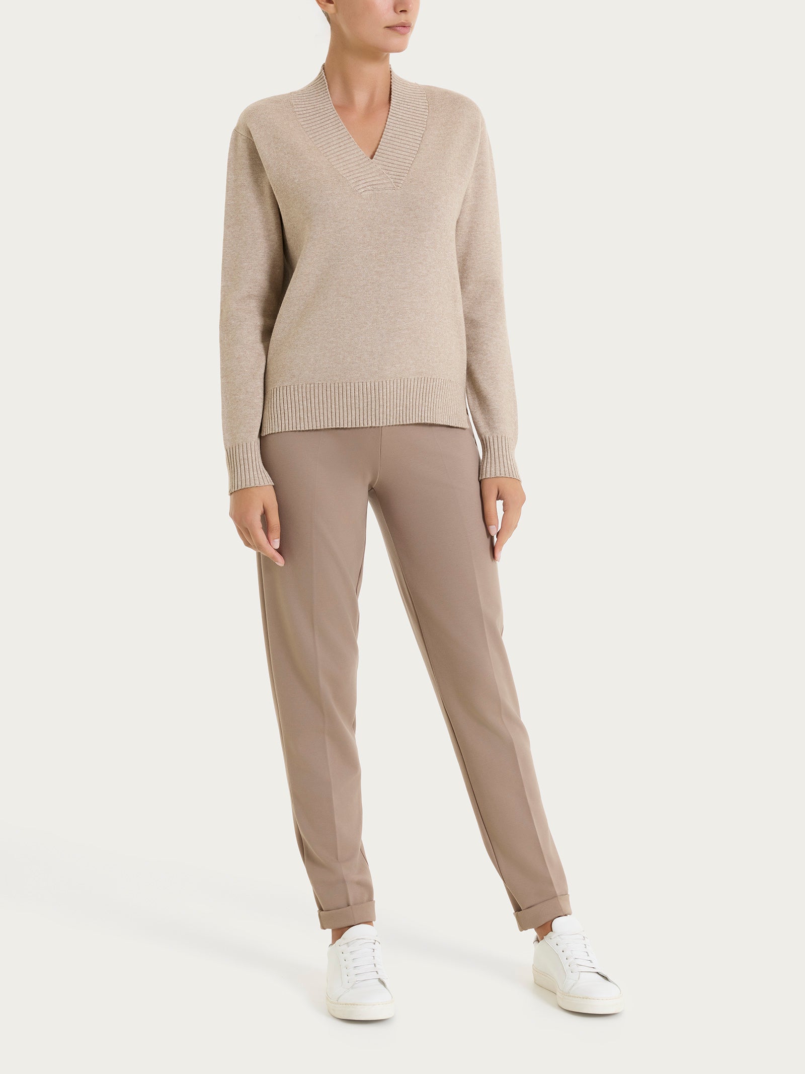 Ragno Super Soft Maglia Donna Scollo V Cammello Misto Viscosa