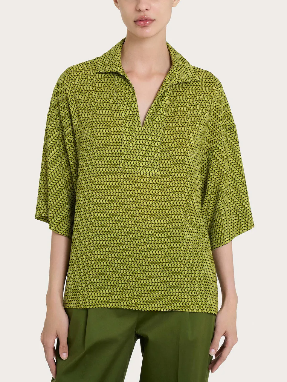 Ragno EcoSeta Blusa Collo Camicia Sphagnum Manica 3/4