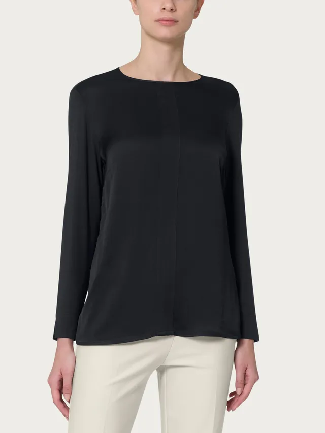 Ragno Viscosa Summer blusa girocollo Nero manica lunga